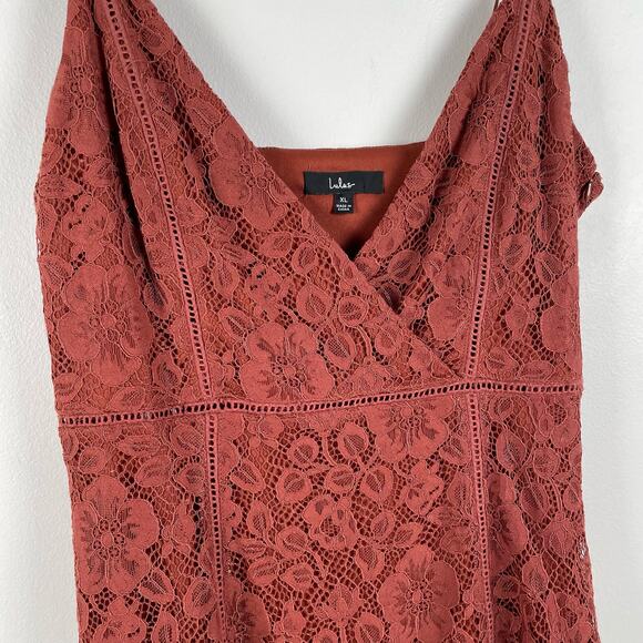 Lulus Sweet Like Candy Brown Lace Ruffled Mini Dress Size XL NWOT Party Glam - Picture 3 of 7